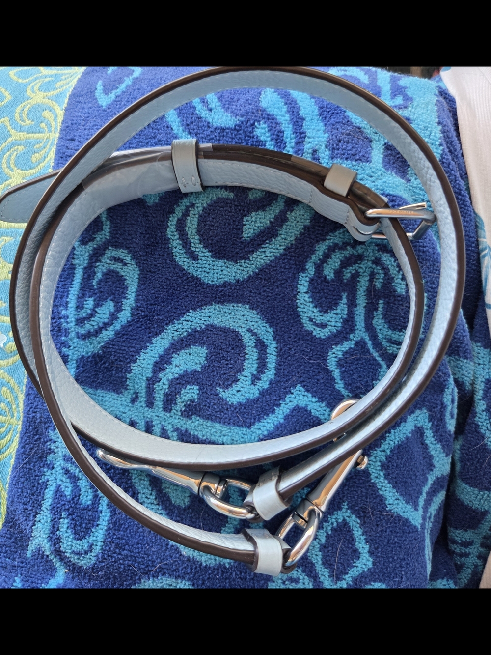 Coach Light Blue Leather Crossbody Strap with Silver Heart Hardware